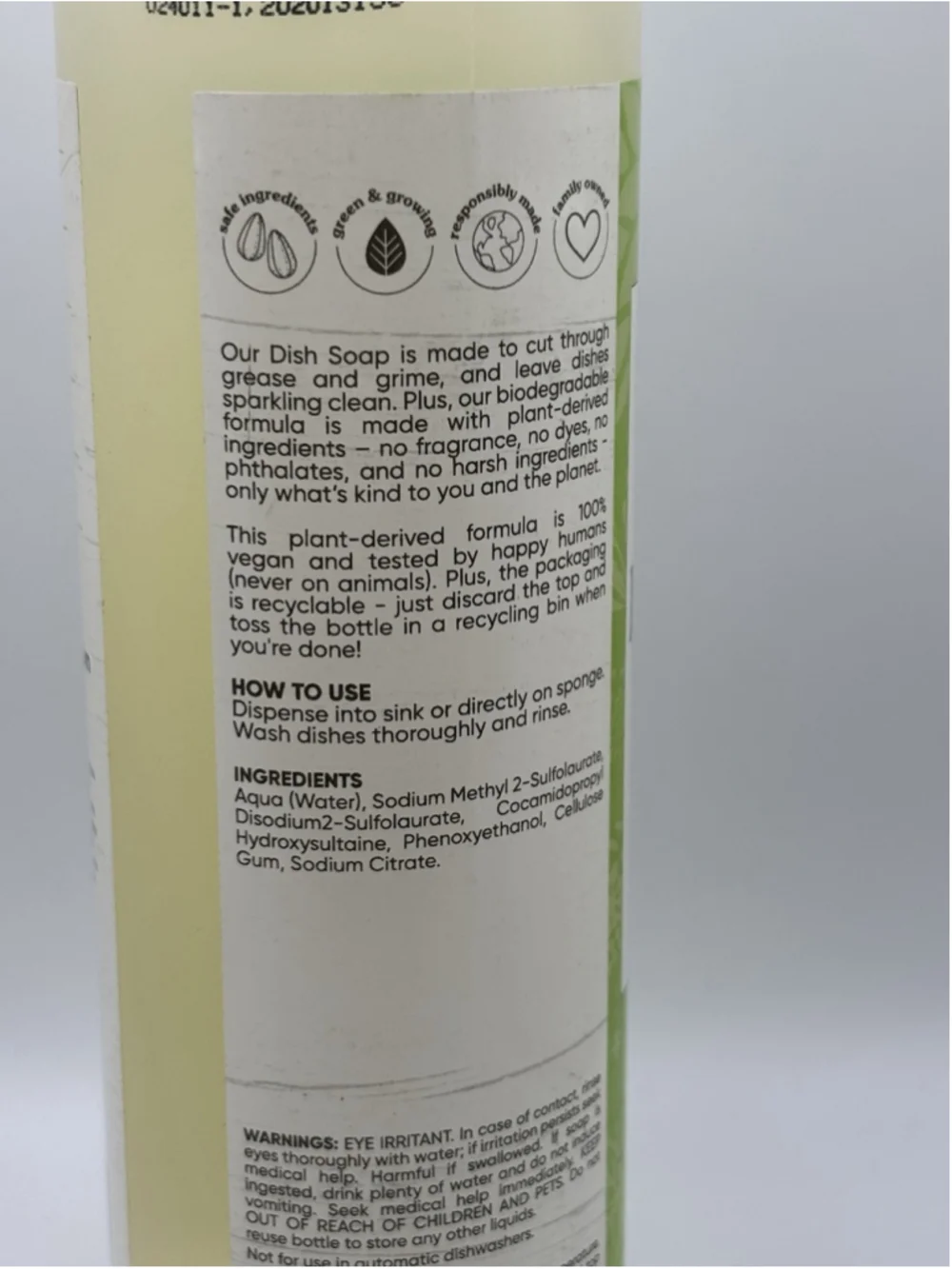 Sky Organics Plant-Based Vegan Unscented Dish Soap, 16 fl oz New